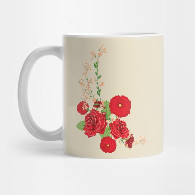 Red Roses and Poppies Ornament by AnnArtshock